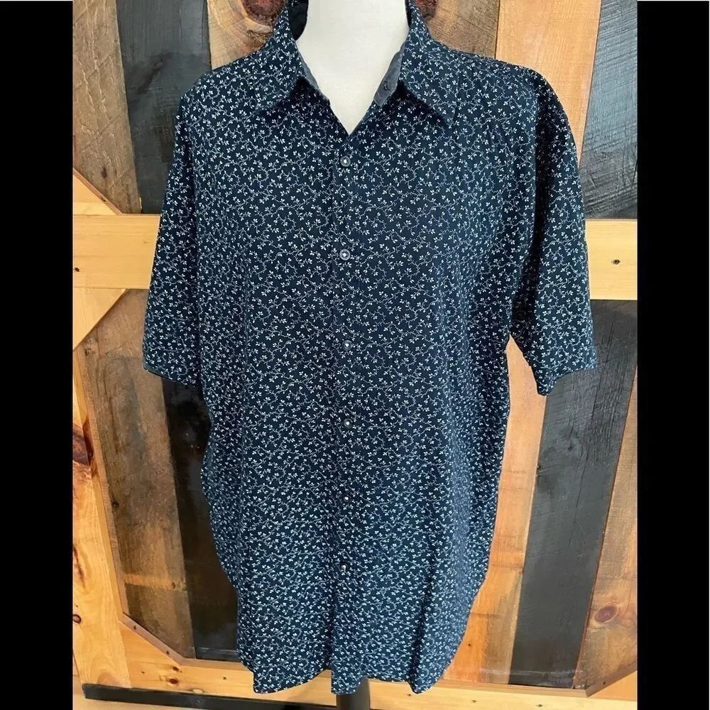 Beverly Hills Polo Club button front 100% cotton navy blue and white shirt sz XL